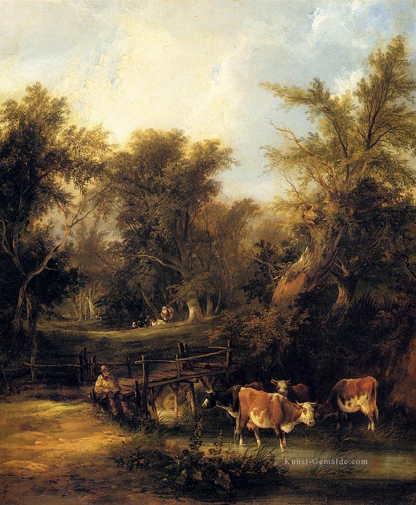 Vieh durch einen Strom Ländlichen Szenen William Shayer Snr Ölgemälde